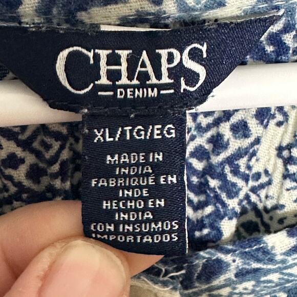 chaps boho patchwork aztec peasant blouse blue white xl - Picture 4 of 6